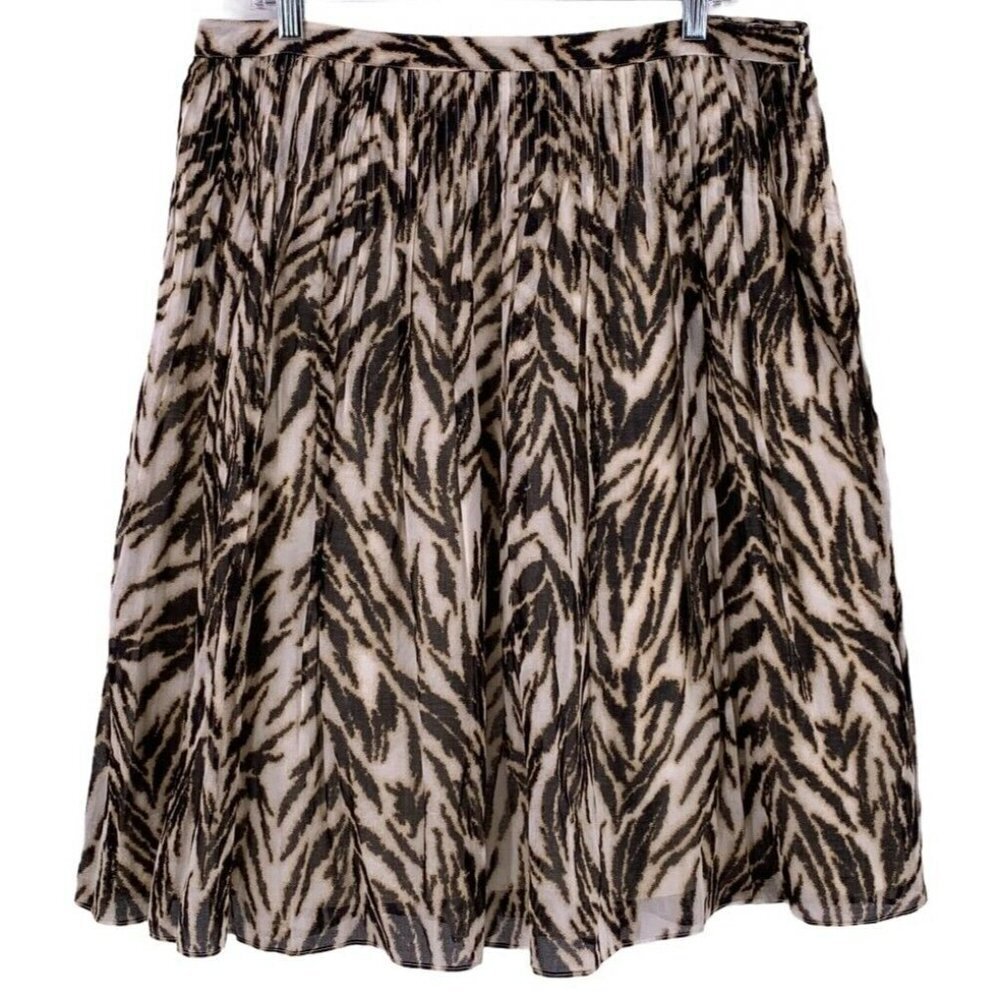 TALBOTS Animal Print Pleated Cotton Voile Skirt 14 - Picture 2 of 6